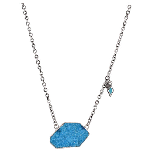 JUSTIN NECKLACE TURQ DRUSY W/HANGING CHARMS, 18"