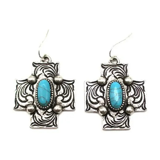 Western Cross Turquoise Dangle Earring