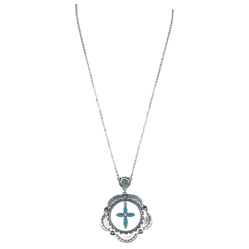 JUSTIN LADIES NECKLACE CONCHO HOOP WITH STONE CROS