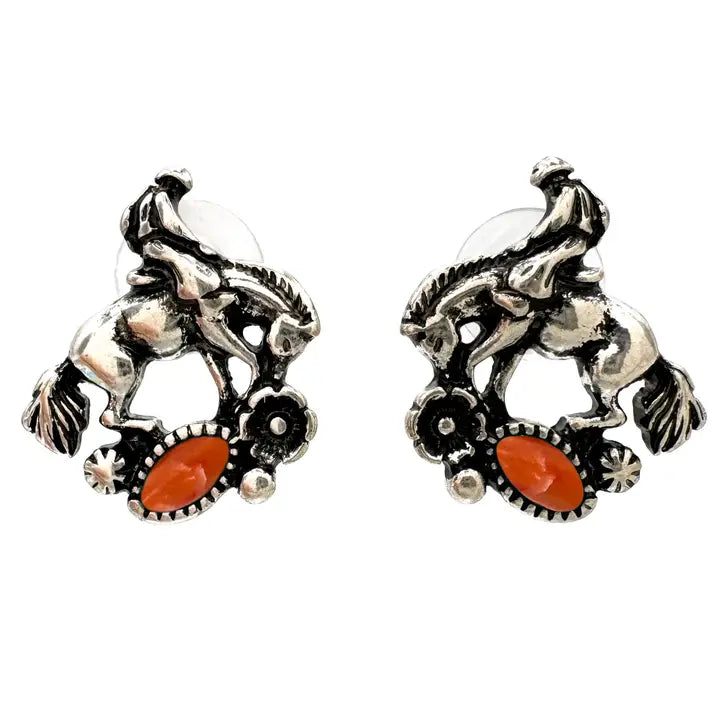 Silver Cowboy On Cabochon Dangle Earrings