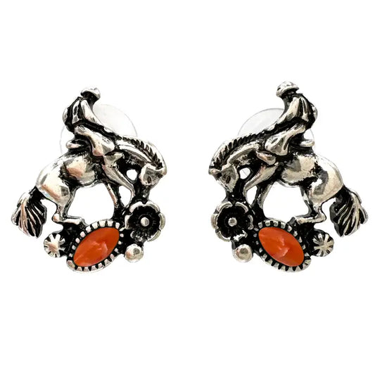 Silver Cowboy On Cabochon Dangle Earrings