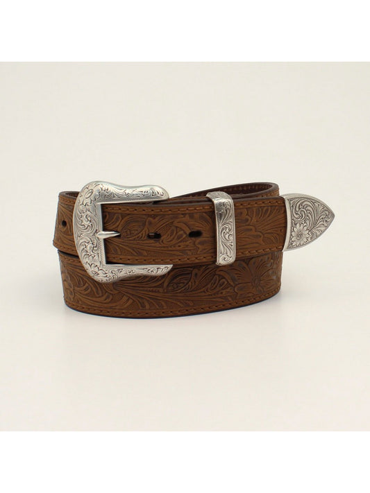 Tooled Floral 3-piece buckle belt