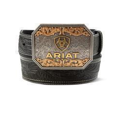 Floral Embossed Black Men's Belt