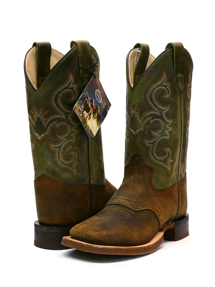 Kids square toe olive boots