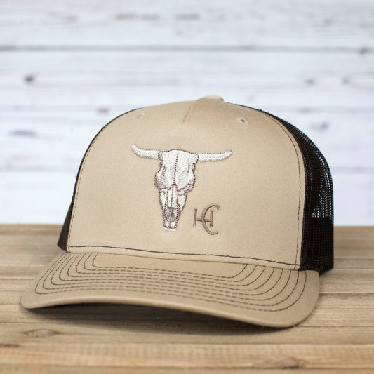 "Cow Skull" cap- khaki/coffee