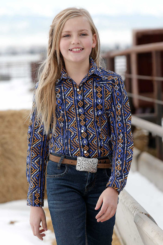 Cinch girls purple/orange l/s shirt