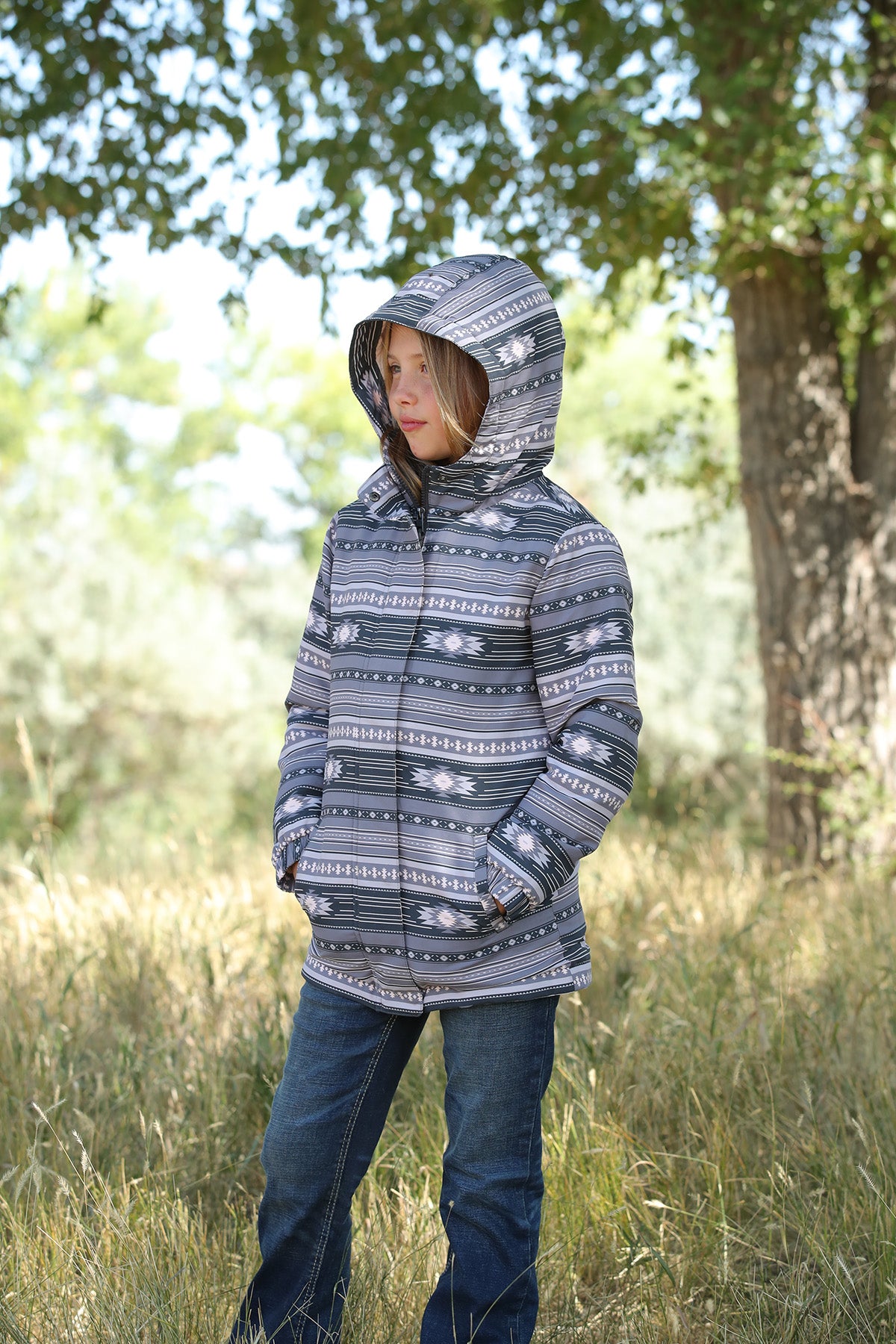 Cinch girls hooded pink/grey coat