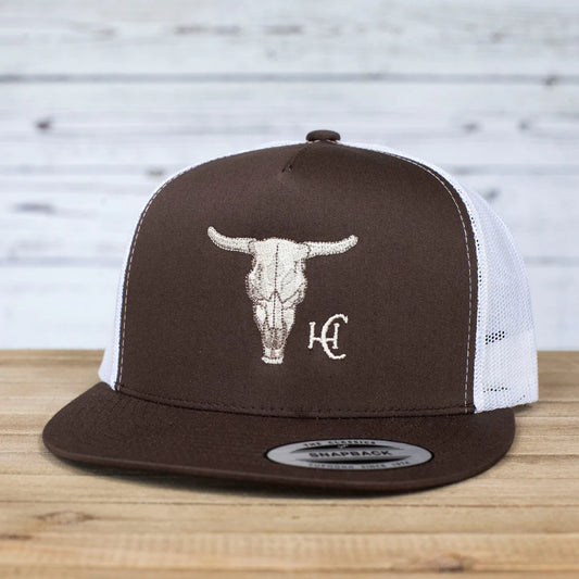 Cow Skull Flat Bill- Brown/White
