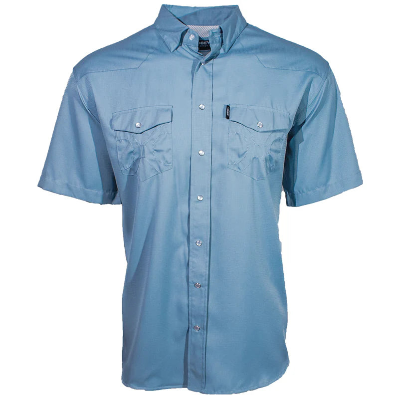"Sol" Ashley Blue Short Sleeve Pearl Snap
