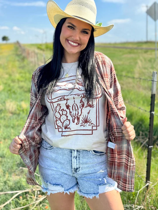 Westeern Skull Cactus Scene tee