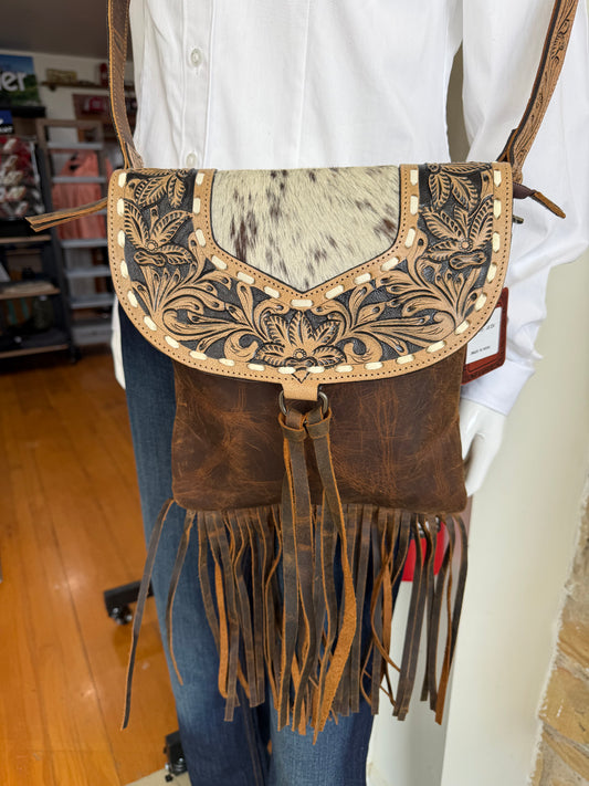 Leather tooled crossbody