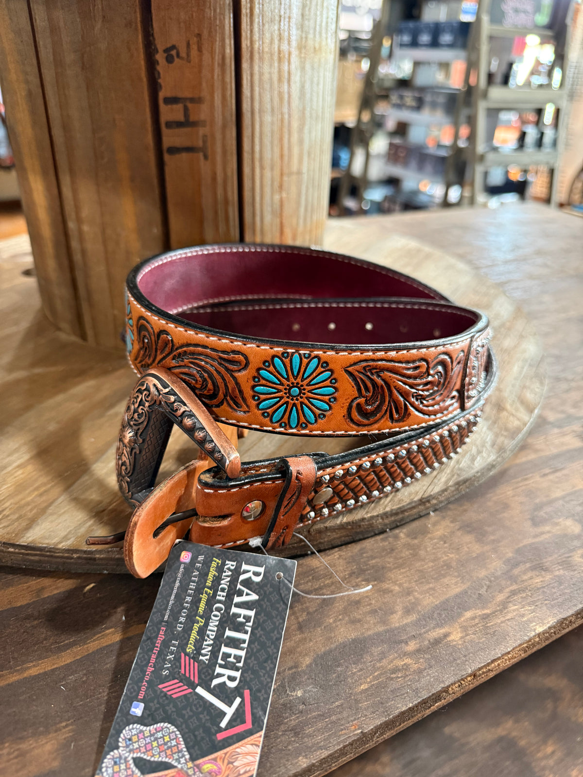 Rafter T womens belt w/turquoise