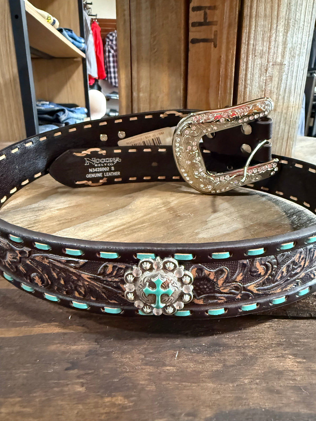 Womens Nocona belt with cross concho