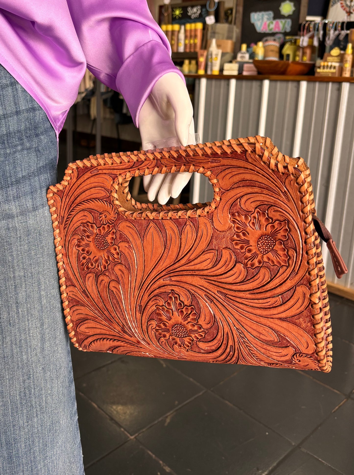 Tooled Leather Clutch Purse