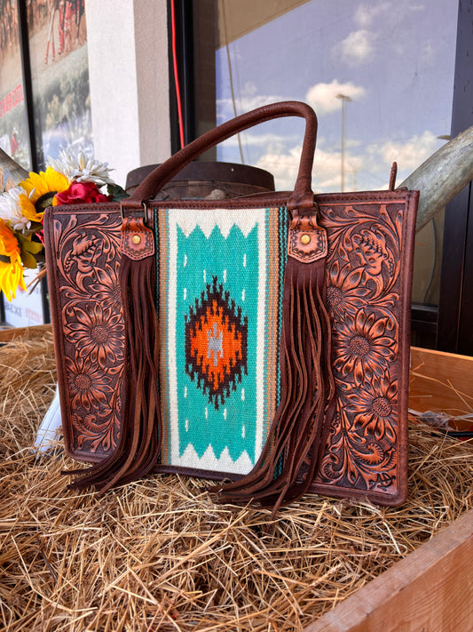 Tooled Saddle Blanket Briefcase Purse