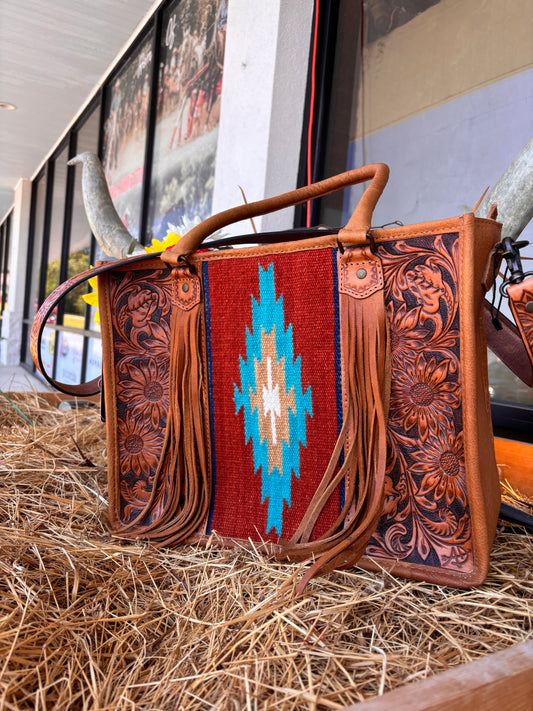 Tooled Red Saddle Blanket Briefcase Purse