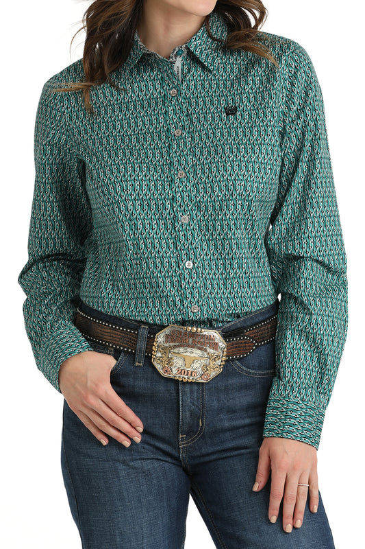 Women's Geo Print Long Sleeve- teal