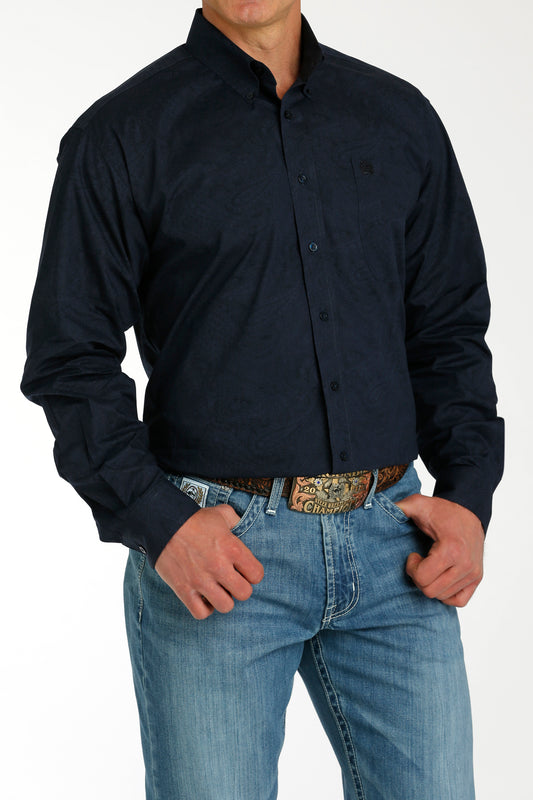 Men's Paisley Long Sleeve- navy