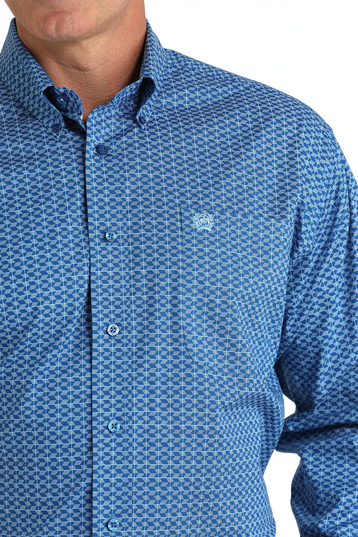 Men's Geo Print long Sleeve- royal blue