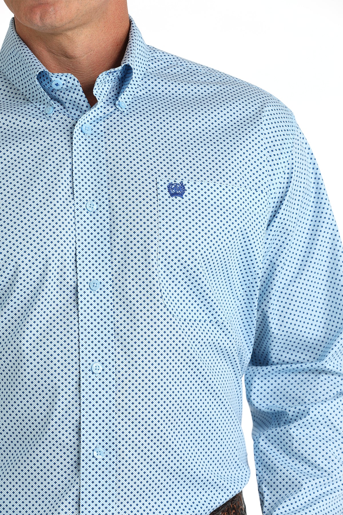 Men's Geo Print Long Sleeve- light blue