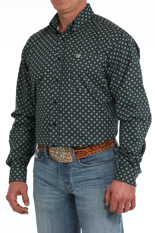 BLACK/TEAL GEO PRINT L/S