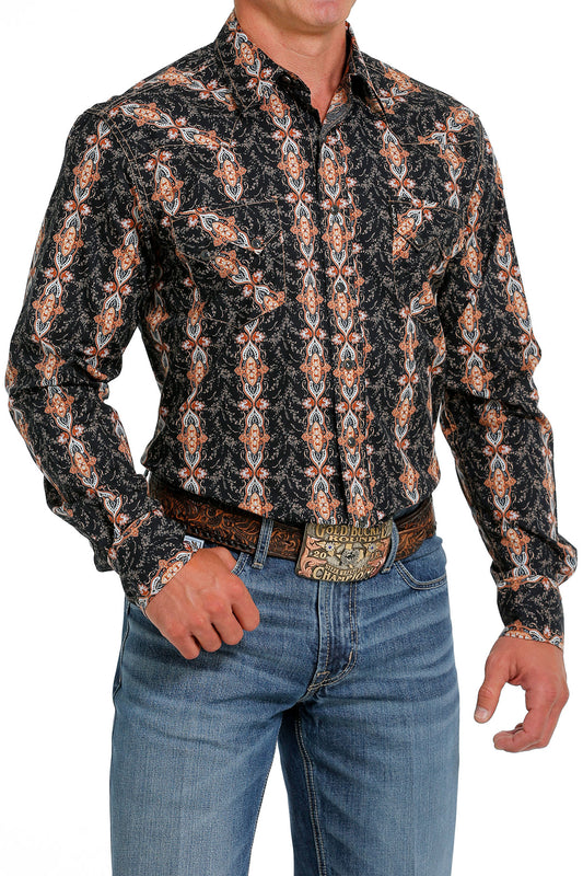 Paisley Long Sleeve- black/ orange