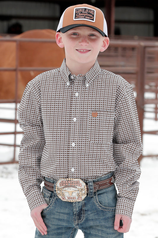 Boy's Geo Print Long Sleeve- black & gold