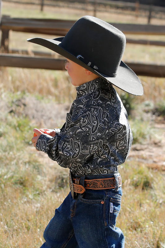 Boy's Paisley Long Sleeve- black/beige