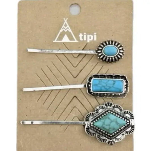 Western Turquoise Bobby Pin Set 3pc. set