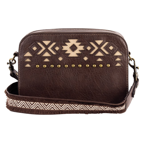 Ladie's brown Bag with tan Aztec inlay