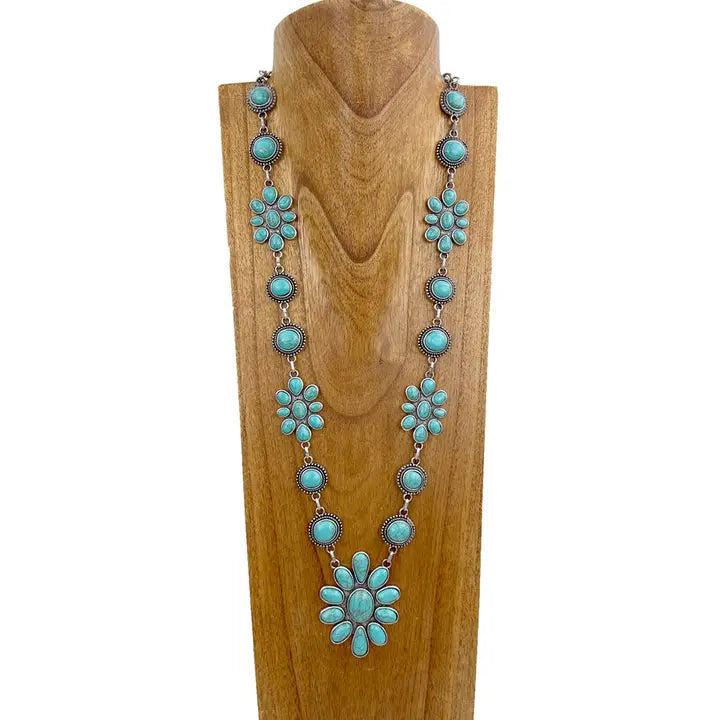 Blue Turquoise Concho Link Chain Necklace