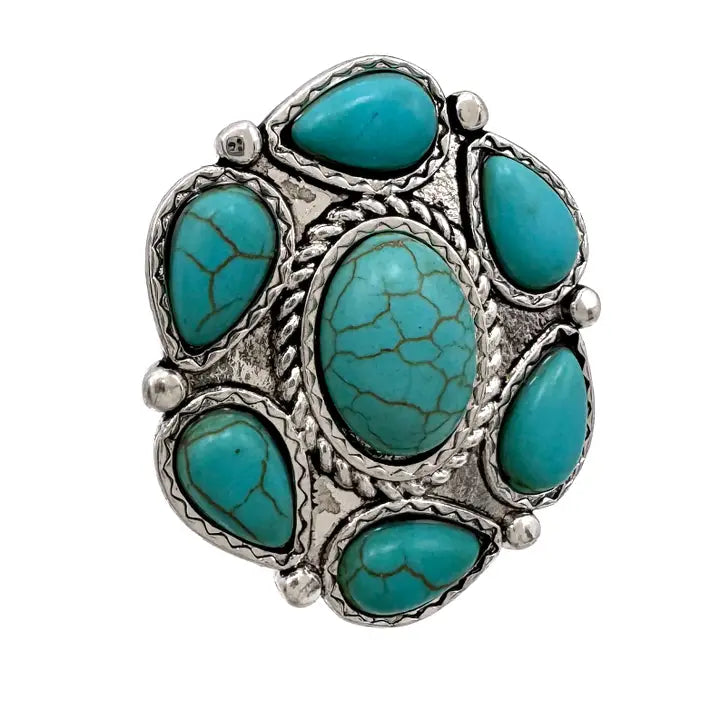 Turquoise Teardrops Stone Large Western Stretch Ring