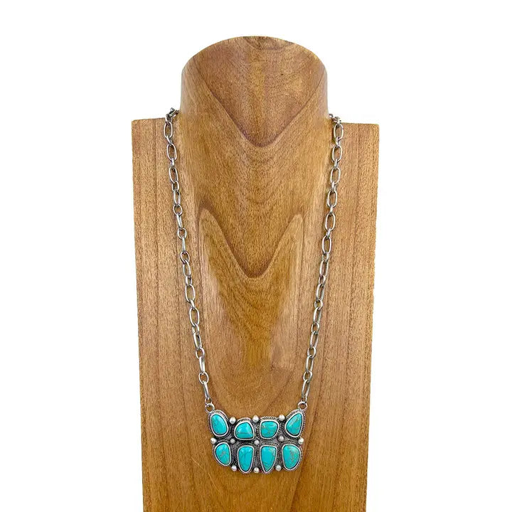 Metal Chain with Blue Turquoise Stone Penden