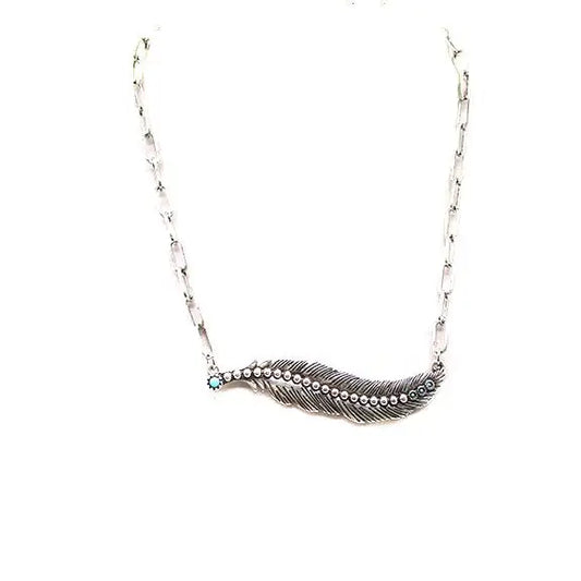 Western Turquoise Stone Feather Chain Necklace