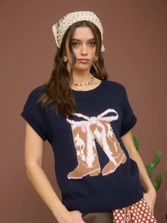 Bow & Boot Knit Pullover