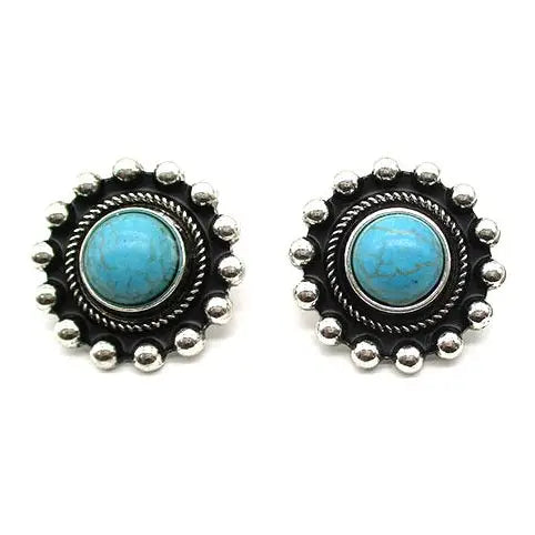 Western Round Turquoise Post Earring