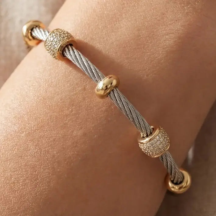 Stainless Steel Two Tone Wire Twist Bracelet