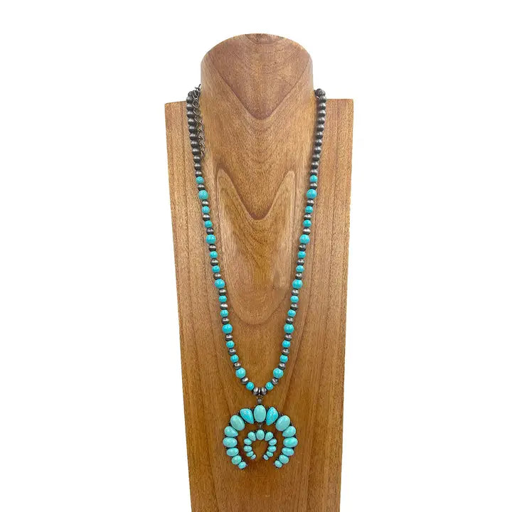 lue Turquoise Stone with Squash Blassom Pendant Necklace