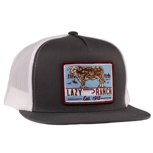 Lazy J  Ranch Grey White Bull Trap Patch Trucker Cap