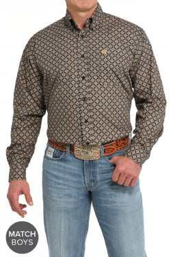 Men's Cinch Medallion Print Button Down BLK