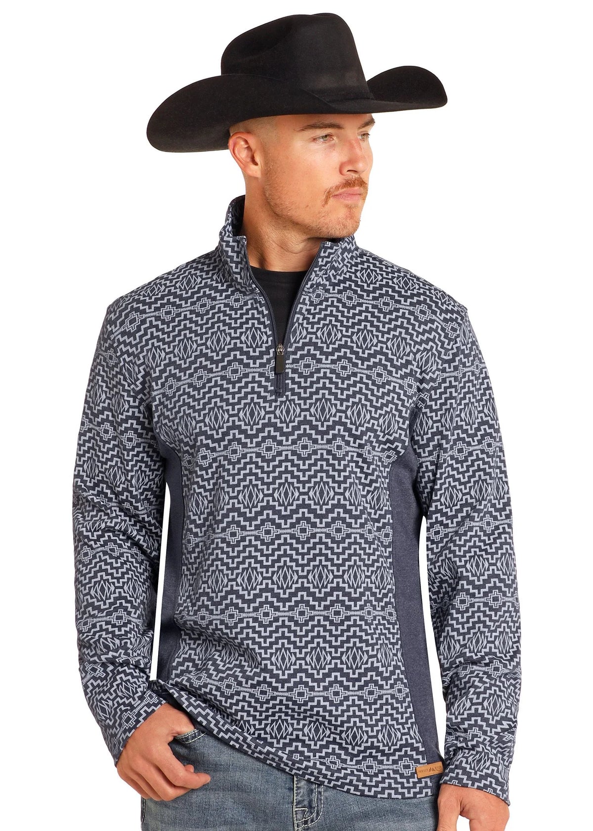 Grey Aztec quarter-zip fleece
